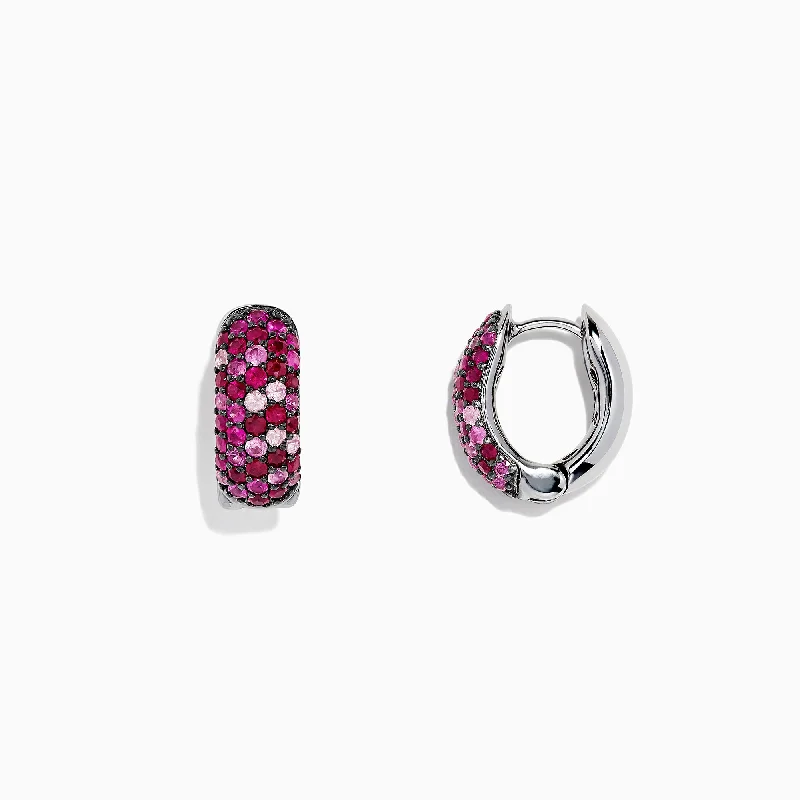 ladies earrings energy-925 Sterling Silver Pink Sapphire Splash Hoop Earrings, 2.15 TCW