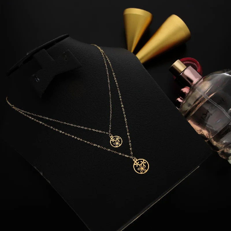 Ladies necklaces sand glow -Gold Layered Necklace (Chain With Hollow Round Flower Shaped Pendant) 21KT - FKJNKL21KM9775