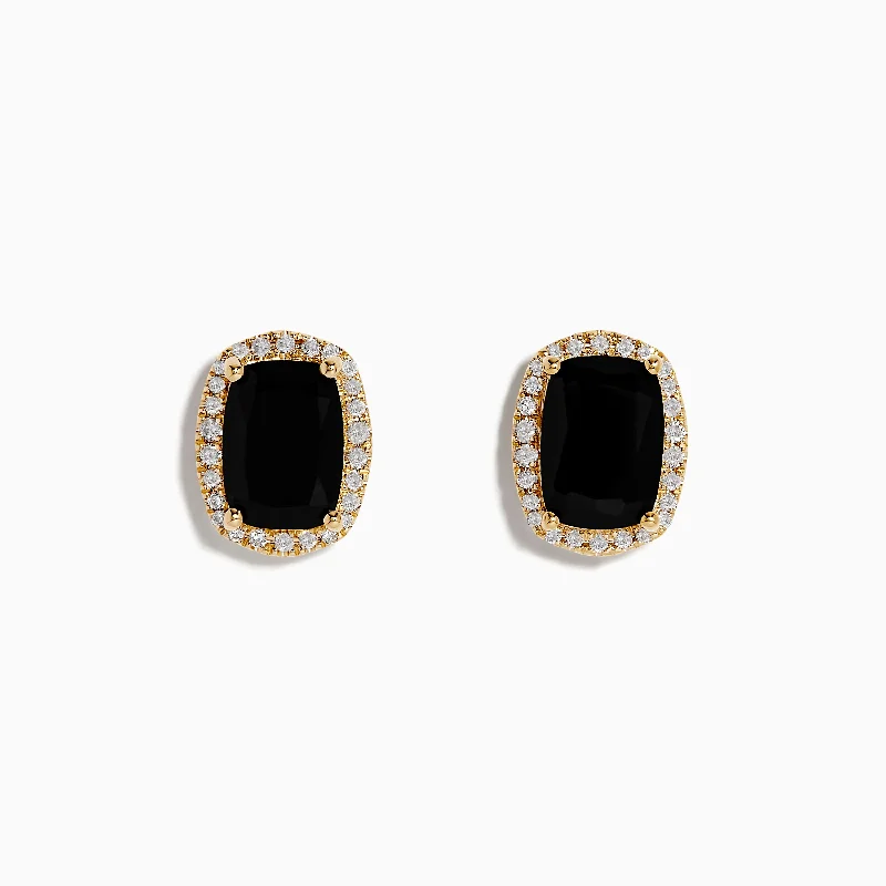 ladies earrings art deco-14K Yellow Gold Onyx and Diamond Stud Earrings