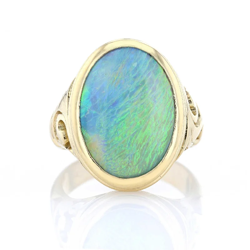 ladies rings unique-Filigree Oval Opal Ring