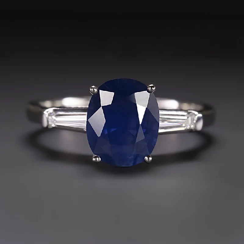 three-stone engagement rings -1.83ct SAPPHIRE DIAMOND PLATINUM RING ROYAL BLUE OVAL SHAPE ENGAGEMENT COCKTAIL