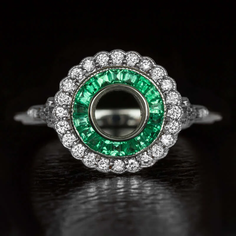 non-traditional engagement rings -DIAMOND EMERALD HALO 1/2CT BEZEL ENGAGEMENT RING SETTING ART DECO VINTAGE STYLE