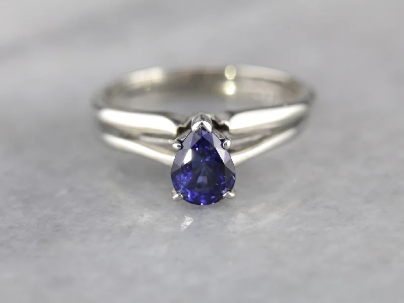 platinum engagement rings -Pear Cut Sapphire Solitaire Engagement Ring