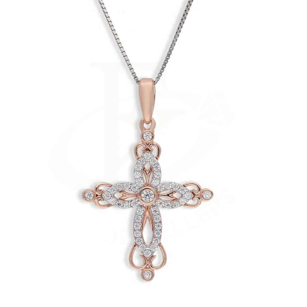 Ladies necklaces marquise shine pendant -Sterling Silver 925 Rose Gold Plated Necklace (Chain with Cross Pendant) - FKJNKLSL3005