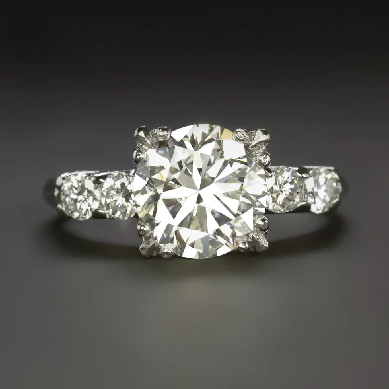 art nouveau engagement rings -2.85ct VINTAGE DIAMOND ENGAGEMENT RING GIA CERTIFIED PLATINUM ROUND CUT NATURAL