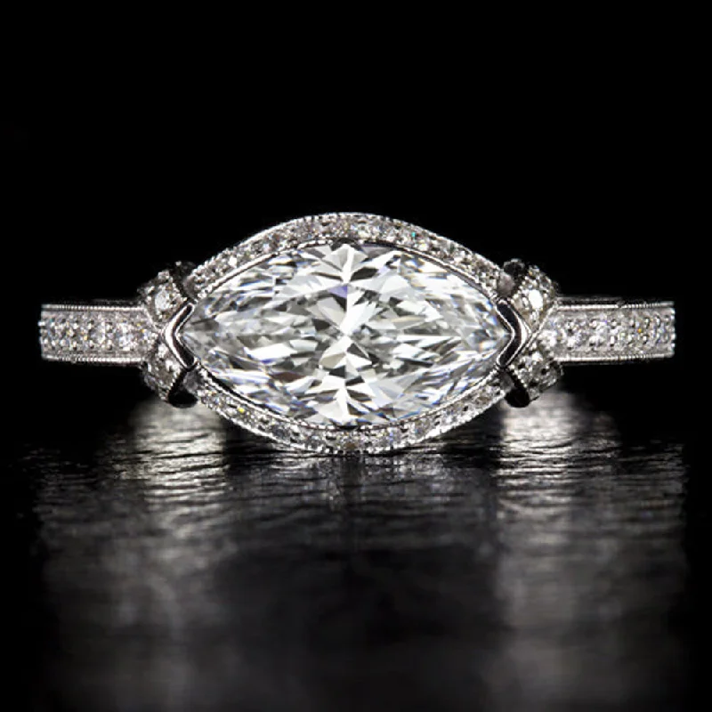 affordable engagement rings -0.90ct MARQUISE CUT DIAMOND ENGAGEMENT RING NATURAL EAST WEST VINTAGE STYLE 14k