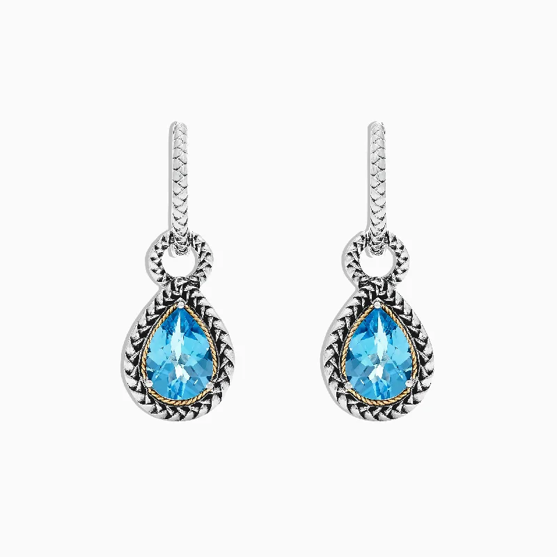 ladies earrings auction-925 Sterling Silver & 18K Yellow Gold Blue Topaz Earrings, 4.56 TCW