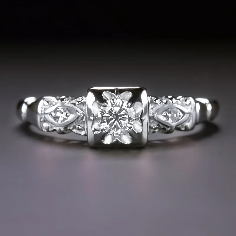 infinity band engagement rings -VINTAGE DIAMOND ENGAGEMENT RING MID CENTURY ILLUSION CLASSIC WHITE GOLD 0.20ct