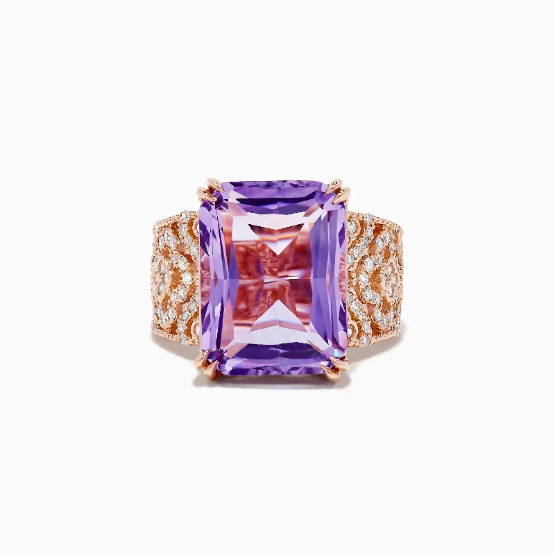 ladies rings bold-Amethyst 14K Rose Gold Amethyst and Diamond Ring