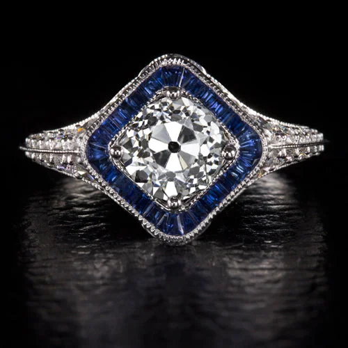 modern engagement rings -1.41ct GIA CERTIFIED OLD MINE CUT DIAMOND ENGAGEMENT RING SAPPHIRE VINTAGE STYLE