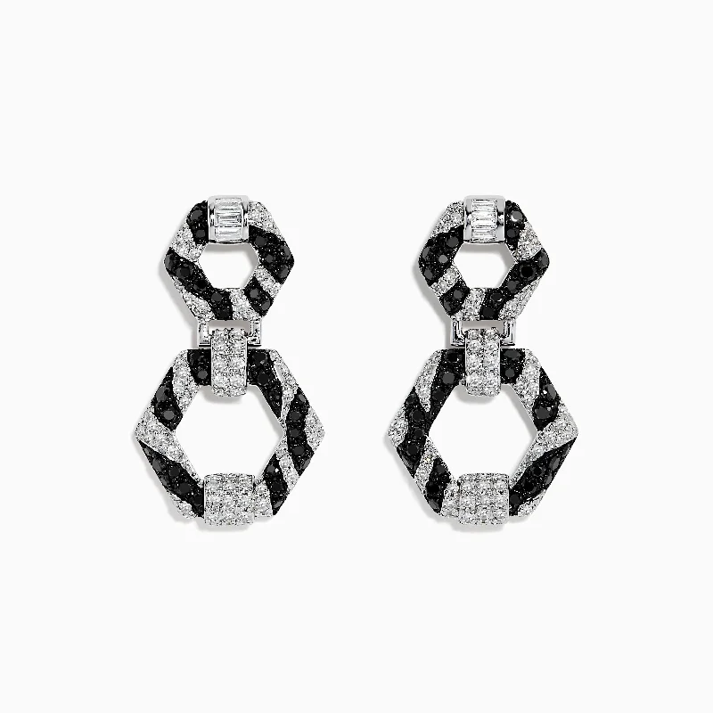 ladies earrings astrology-14k White Gold Black and White Diamond Zebra Print Earrings