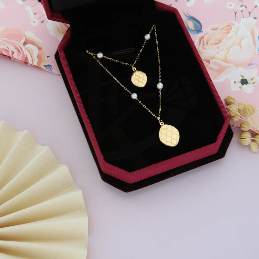 Ladies necklaces duo glow pendant -Gold Classy Old Pattern in Hanging Oval shaped Necklace 21KT - FKJNKL21KM8252