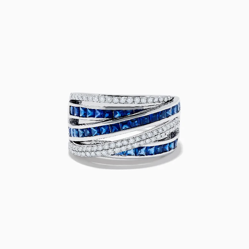 ladies rings resize-Royale Bleu 14K White Gold Sapphire and Diamond Crossover Ring