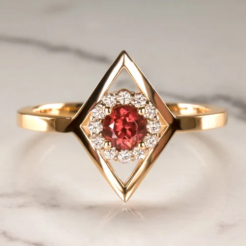 emerald cut engagement rings -RED TOURMALINE NATURAL DIAMOND HALO ALTERNATIVE ENGAGEMENT RING ROSE GOLD MODERN