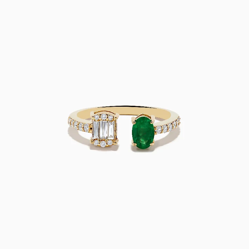 ladies rings milestone-14K Yellow Gold Emerald and Diamond Toi Et Moi Ring