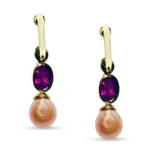 ladies earrings milestone-Rhodolite garnet and pearl drop earrings