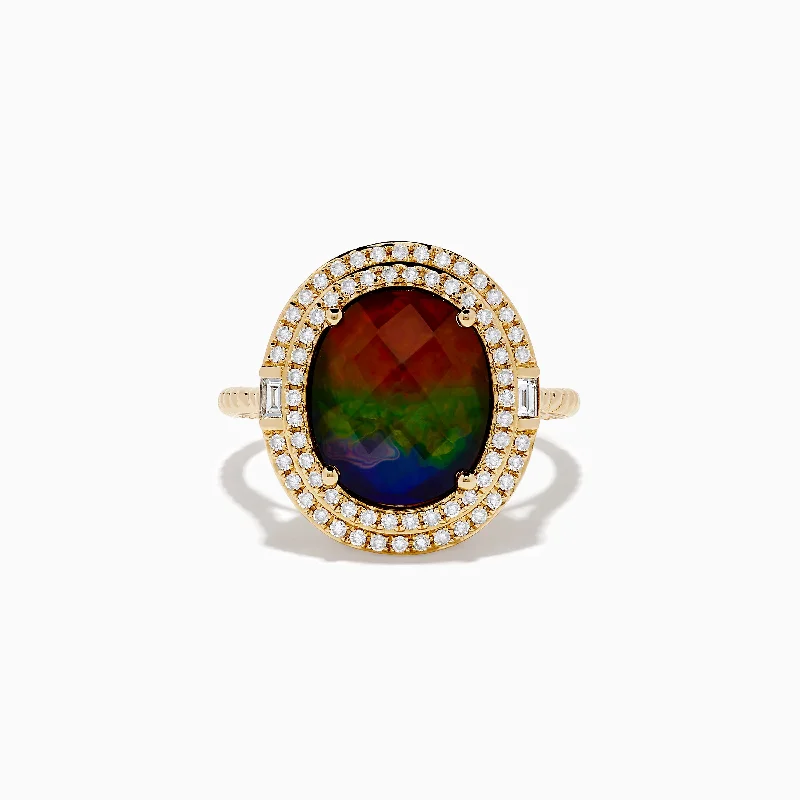 ladies rings personalized-14K Yellow Gold Ammolite and Diamond Ring