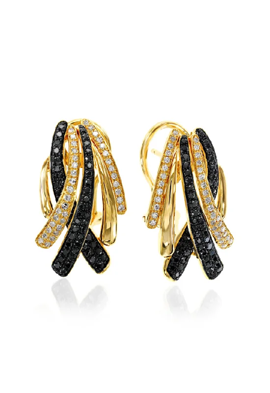 ladies earrings upcycled-14K Yellow Gold Black and White Diamond Earrings, 0.82 TCW