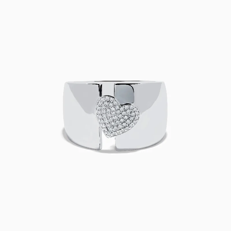 ladies rings ethnic-925 Sterling Silver Diamond Heart Wide Band Ring