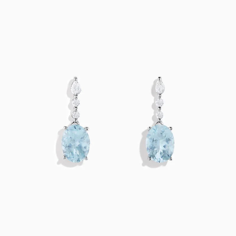 ladies earrings flashy-Aquarius 14K White Gold Aquamarine and Diamond Drop Earrings