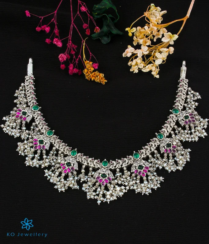 Ladies necklaces bud radiance -The Aarunya Silver Peacock Necklace