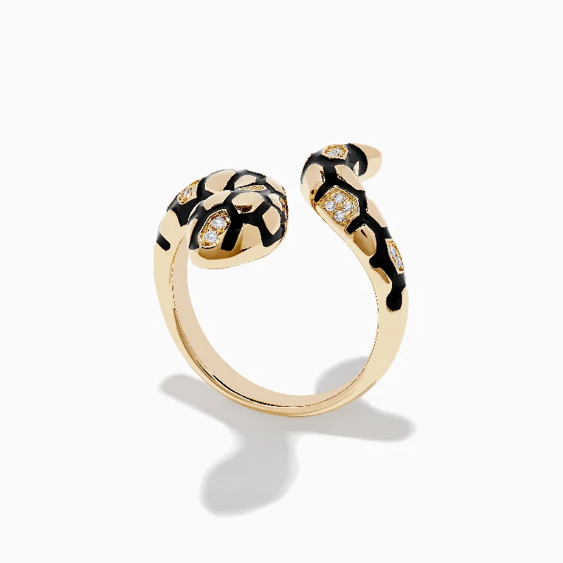 ladies rings work-Safari 14K Yellow Gold Diamond and Enamel Ring