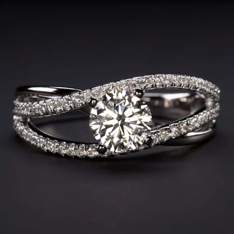 platinum engagement rings -1.5ct F-G SI2 DIAMOND ENGAGEMENT RING NATURAL ROUND CUT WHITE GOLD SPLIT SHANK