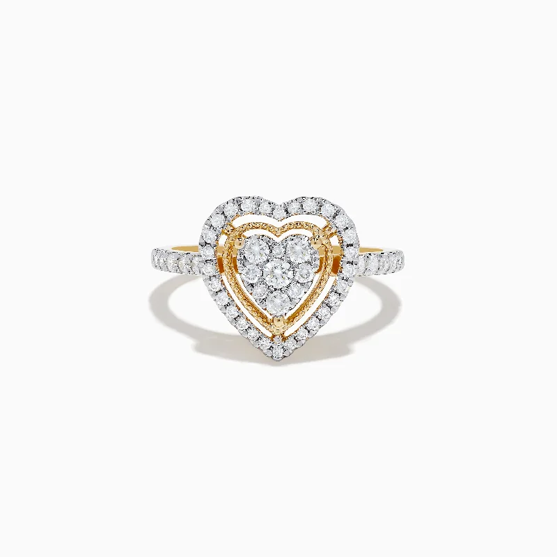 ladies rings chakra-Novelty 14K Yellow Gold Heart Diamond Ring 0.57 TCW