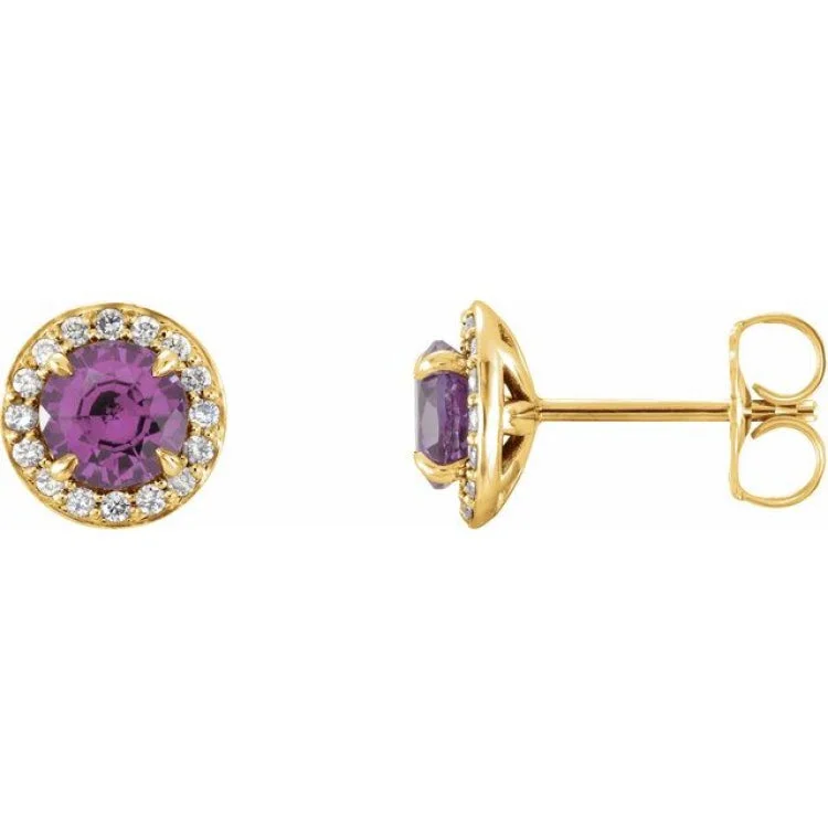 ladies earrings monochrome-14K Yellow 5 mm Natural Amethyst & 1/8 CTW Natural Diamond Earrings