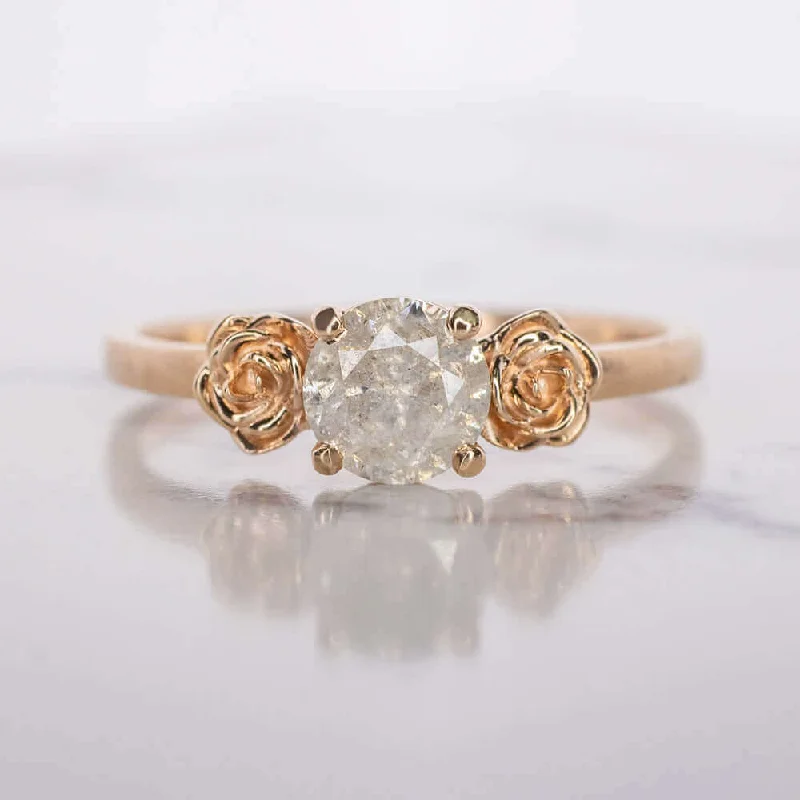 cathedral setting engagement rings -FLORAL ROUND CUT RUSTIC NATURAL DIAMOND ENGAGEMENT RING ROSE GOLD SATIN COCKTAIL