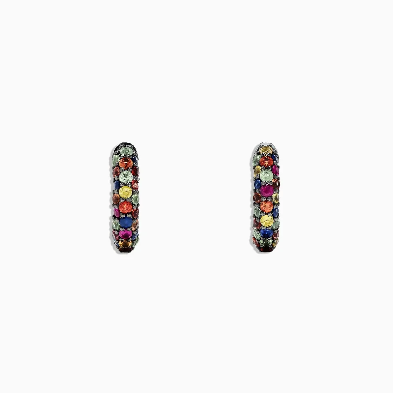 ladies earrings wave-925 Sterling Silver Multi Sapphire Splash Huggie Earrings, 1.98 TCW