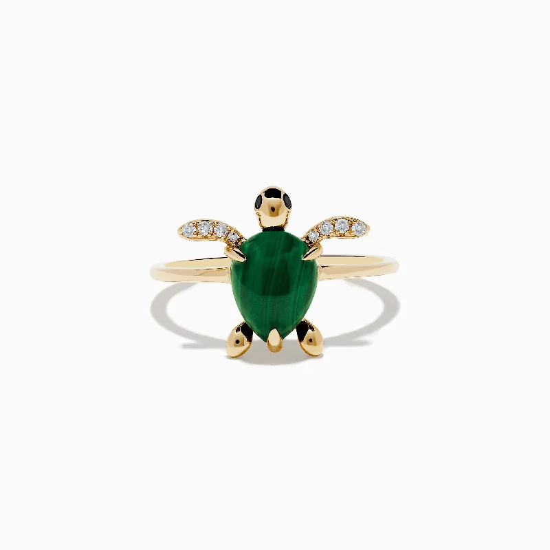 ladies rings new-Seaside 14K Yellow Gold Malachite and Diamond Turtle Ring