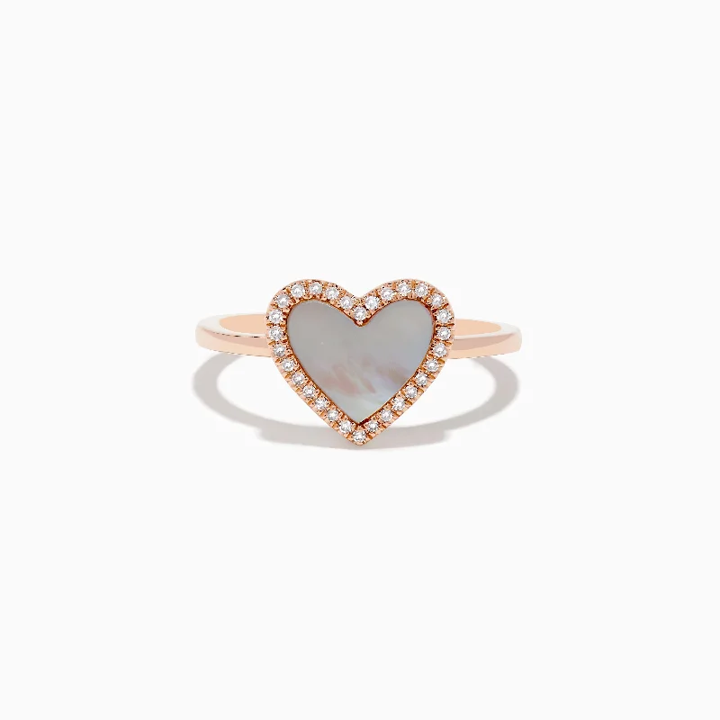 ladies rings zodiac-14K Rose Gold Mother of Pearl and Diamond Heart Ring