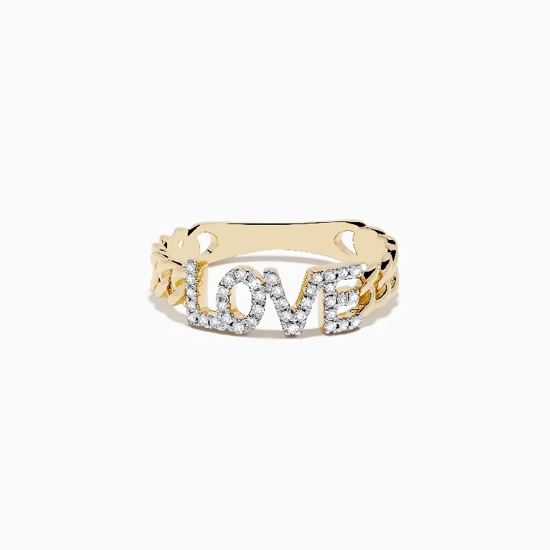 ladies rings 1950s-D'Oro 14K Yellow Gold Diamond "LOVE" Chain Link Ring