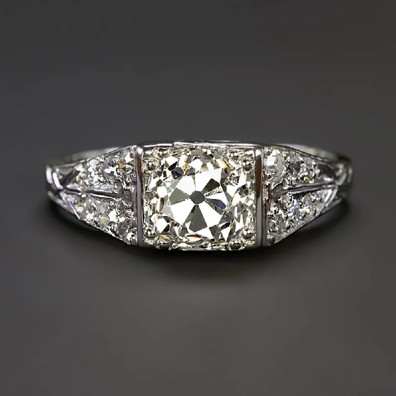 filigree engagement rings -VINTAGE 1.40ct OLD MINE CUT DIAMOND ENGAGEMENT RING G-H SI1 PLATINUM ART DECO