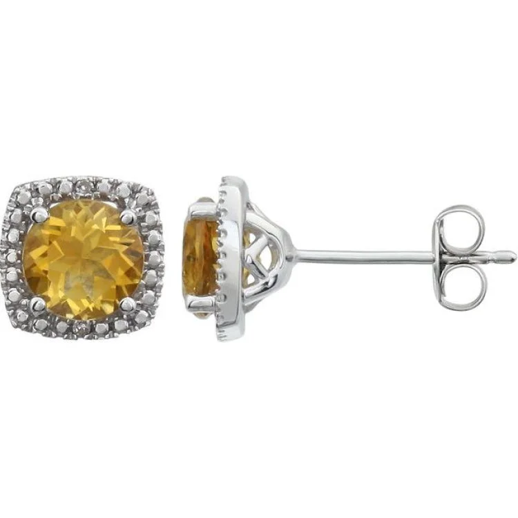 ladies earrings threader-Sterling Silver Natural Citrine & .015 CTW Natural Diamond Earrings