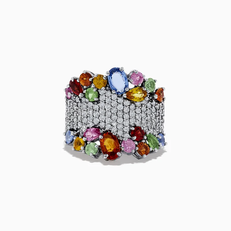 ladies rings casual-Watercolors 14K White Gold Multi Sapphire and Diamond Ring