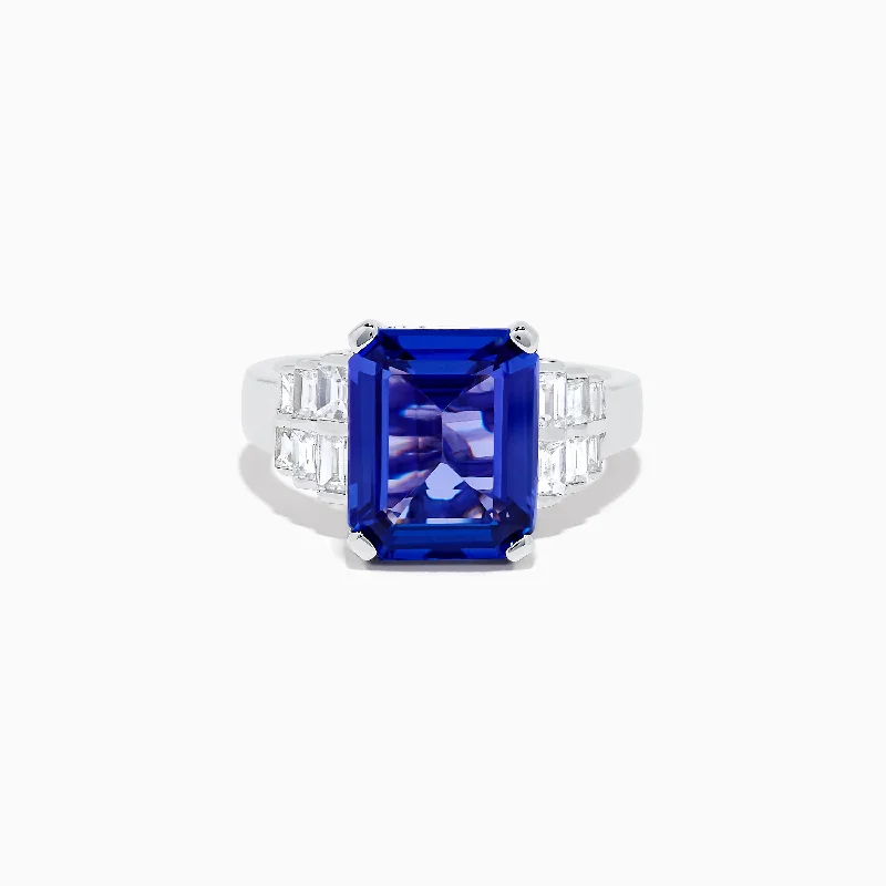 ladies rings oval-Limited Edition 14K White Gold Tanzanite and Diamond Ring