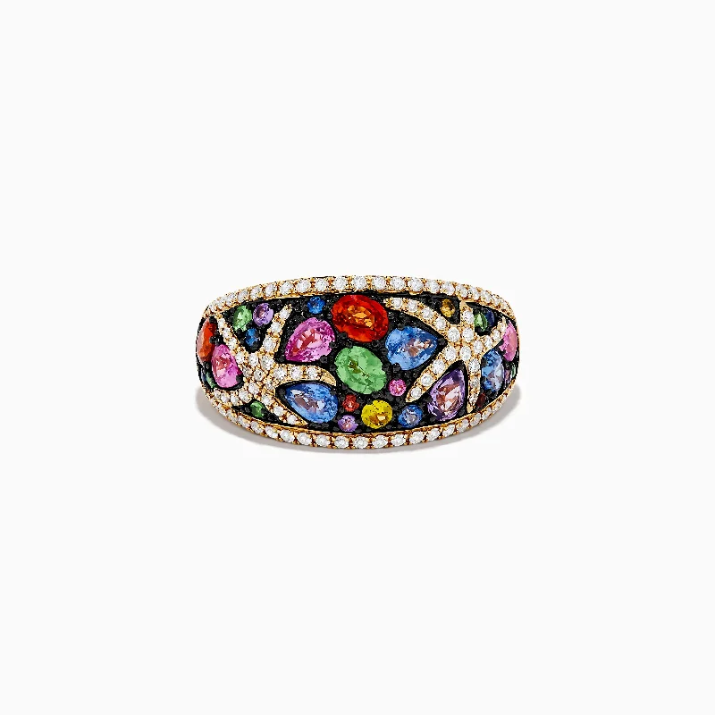 ladies rings resize-Watercolors 14K Yellow Gold Multi Sapphire and Diamond Starfish Ring