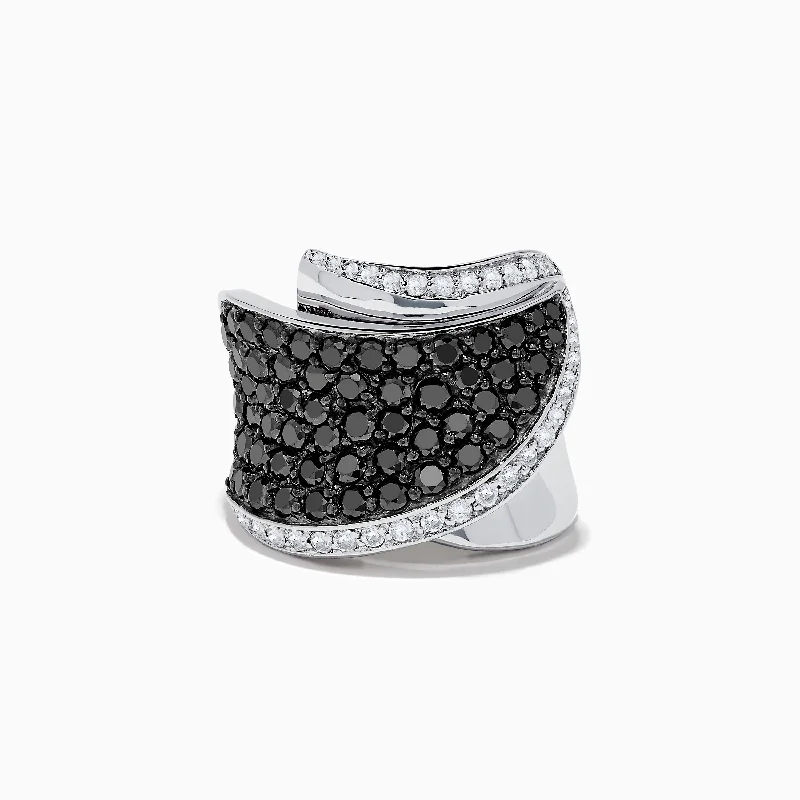 ladies rings sun-14K White Gold Black and White Diamond Ring