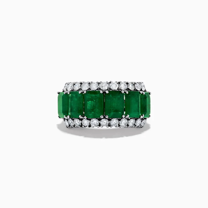 ladies rings party-Brasilica 14K White Gold Emerald and Diamond Ring