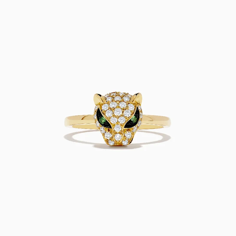 ladies rings birthstone-Signature 18K Yellow Gold Diamond and Tsavorite Panther Ring