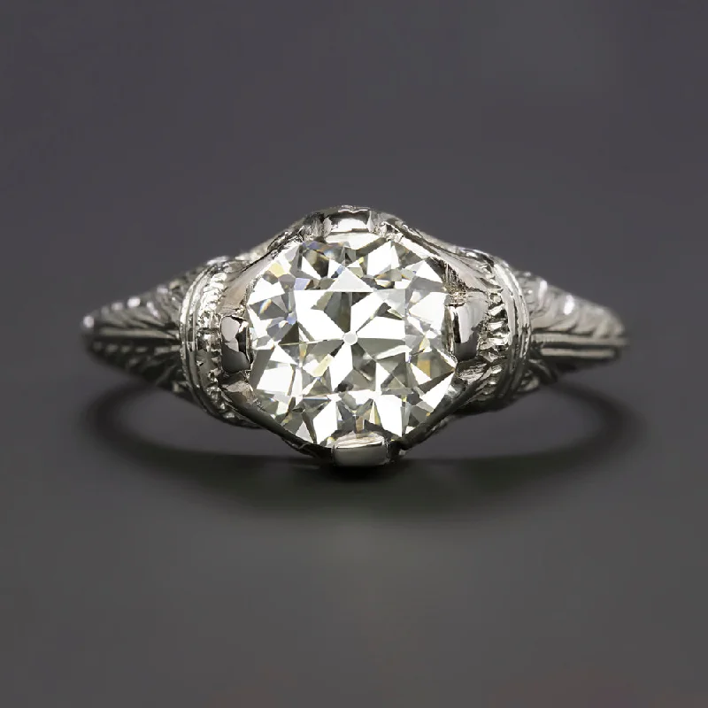 pear-shaped engagement rings -1.60ct GIA CERTIFIED OLD EUROPEAN CUT DIAMOND ENGAGEMENT RING PLATINUM VINTAGE