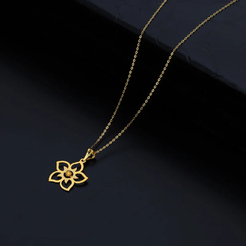 Ladies necklaces prism charm -Gold Necklace (Chain With Hollow Flower Shaped Pendant) 21KT - FKJNKL21KM9824