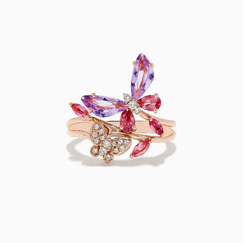 ladies rings gothic-14K Rose Gold Diamond and Multi Stone Butterfly Ring