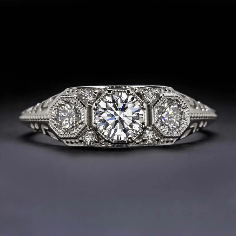 twisted band engagement rings -3/4ct GIA CERTIFIED DIAMOND VINTAGE STYLE ENGAGEMENT RING VERY GOOD ROUND CUT