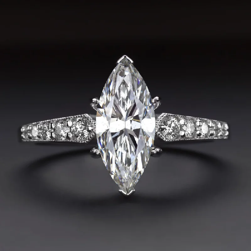 alternative engagement rings -2.5 CARAT MARQUISE SHAPE CERTIFIED DIAMOND ENGAGEMENT RING VINTAGE STYLE 14k