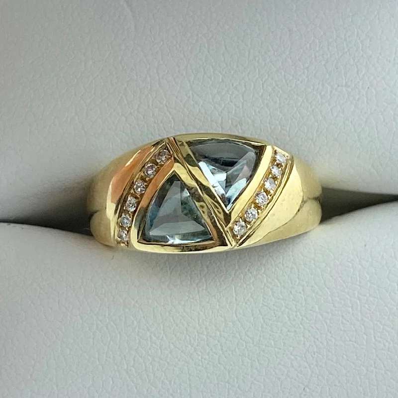 ladies rings second hand-Geometric Blue Topaz and Diamond Ring