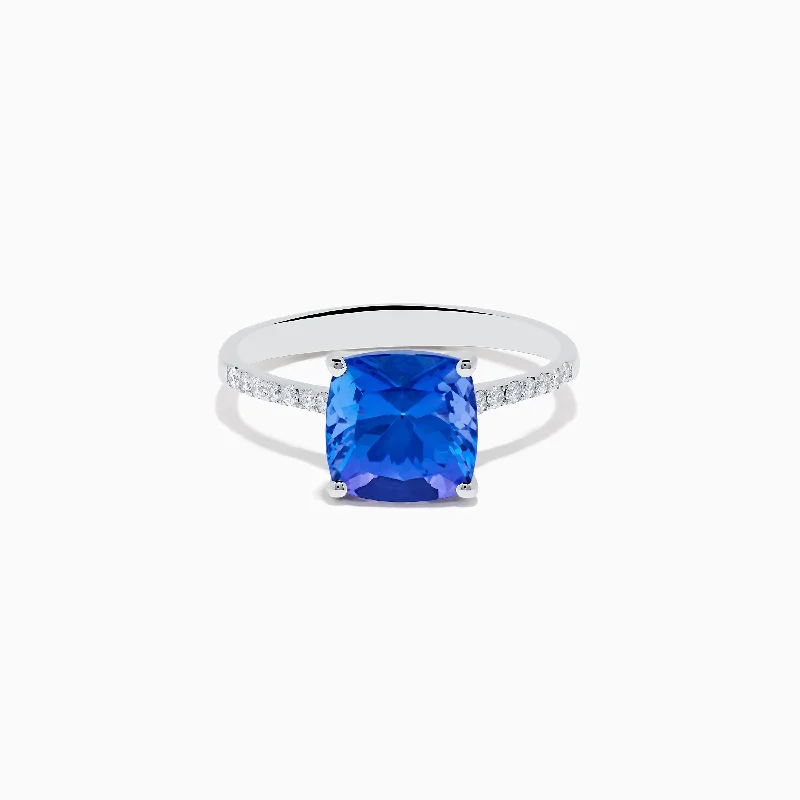 ladies rings branded-Nahla 14K White Gold Cusion Tanzanite and Diamond Ring