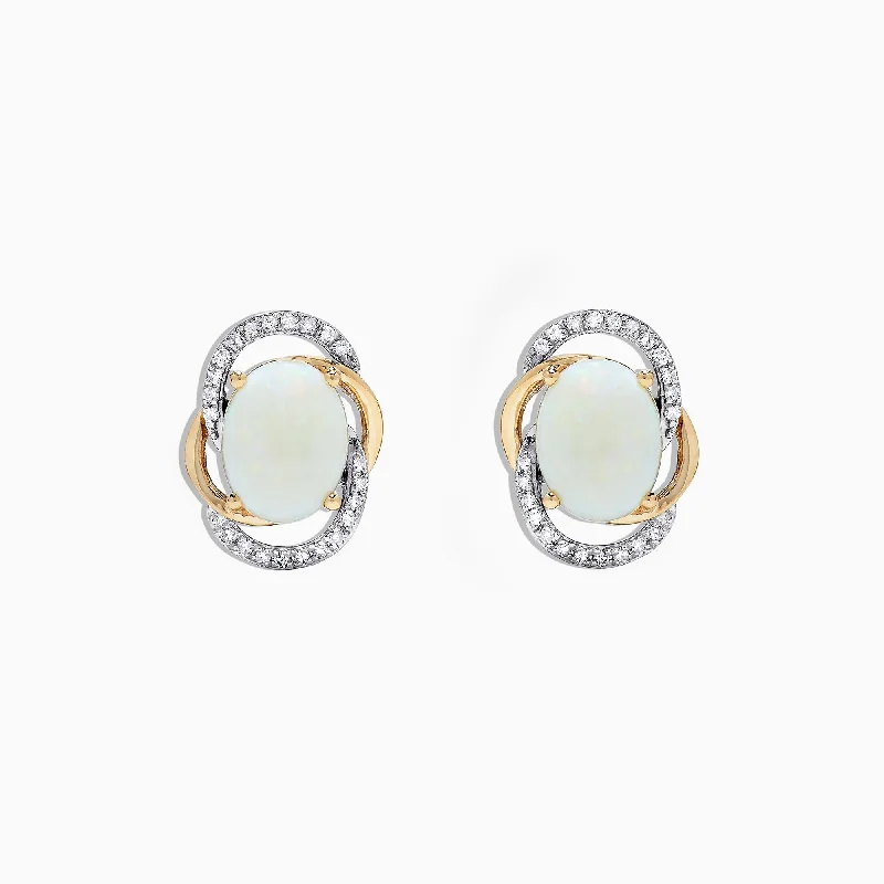 ladies earrings green-Aurora 14K Two Tone Gold Opal and Diamond Stud Earrings, 2.06 TCW